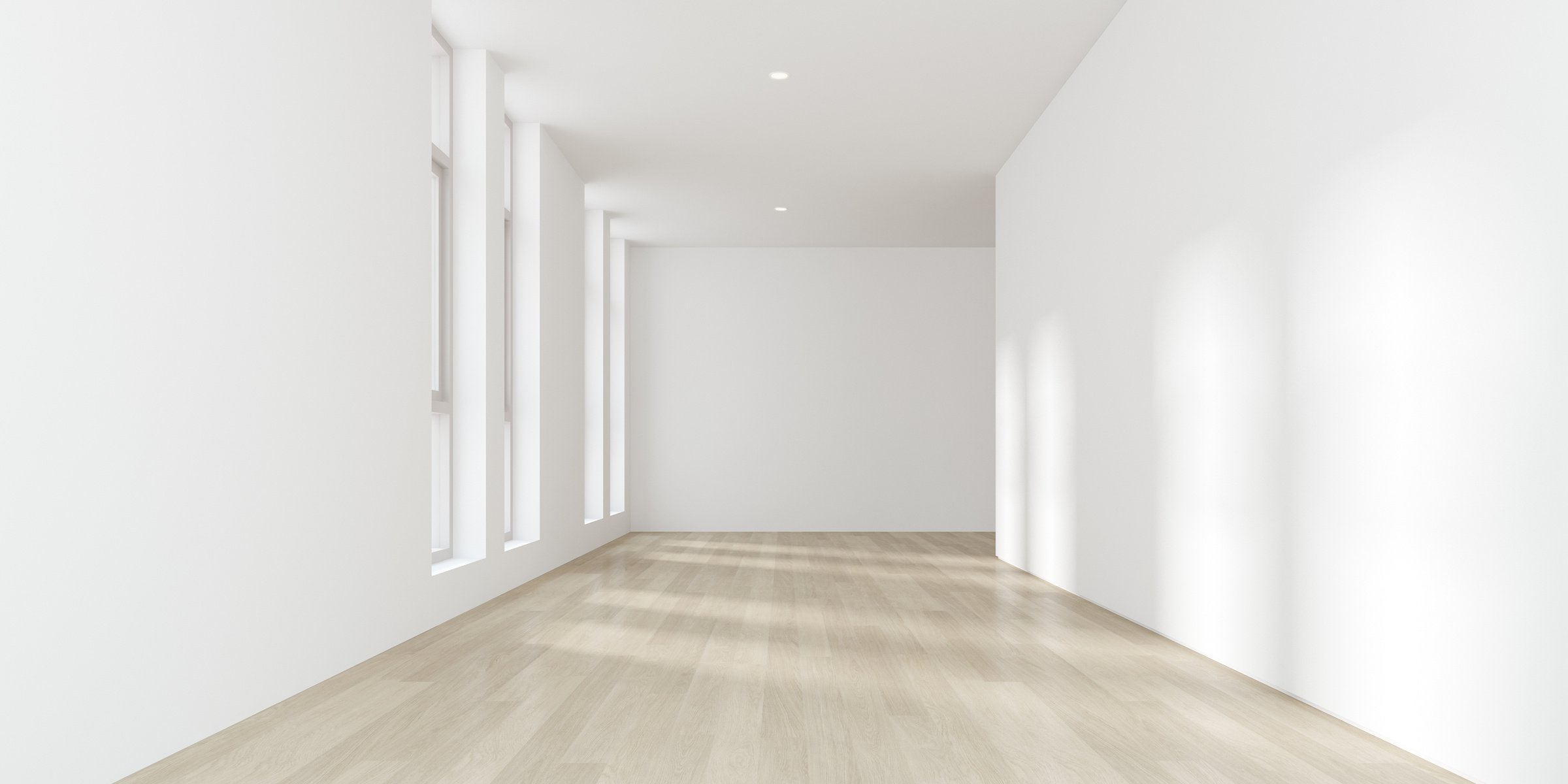 3D Render of Modern Empty Room with Wooden Floor